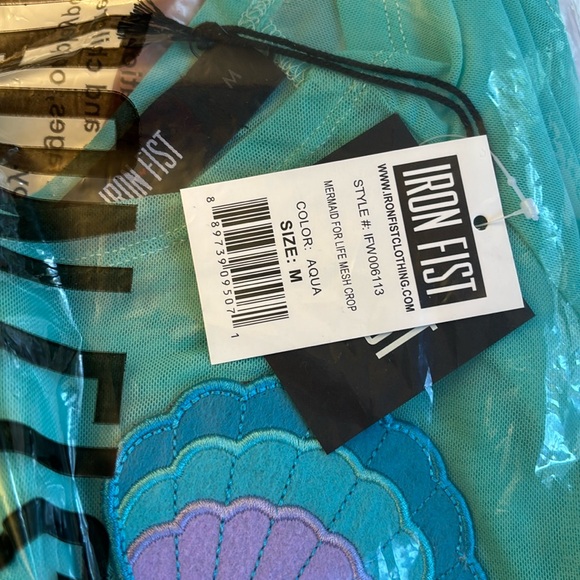 NEW! IRON FIST | MERMAID FOR LIFE | Mesh Crop Top Aqua Seashells Size MEDIUM - Picture 3 of 14